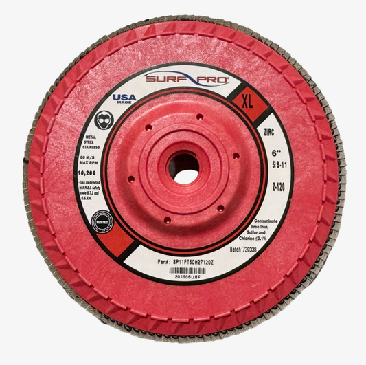 Surf-Pro 6" x 5/8-11 Flap Disc T27 Zirconia 120 Grit USA Made