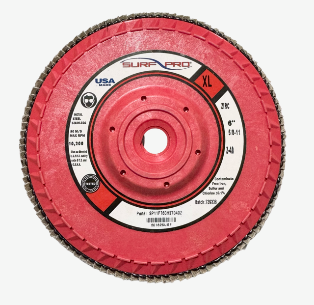 Surf-Pro 6" x 5/8-11 Flap Disc T27 Zirconia 40 Grit USA Made