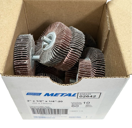 Norton METAL 2" x 1/2" x 1/4-20 Flap Wheel 60 Grit Aluminum Oxide 10 Pack