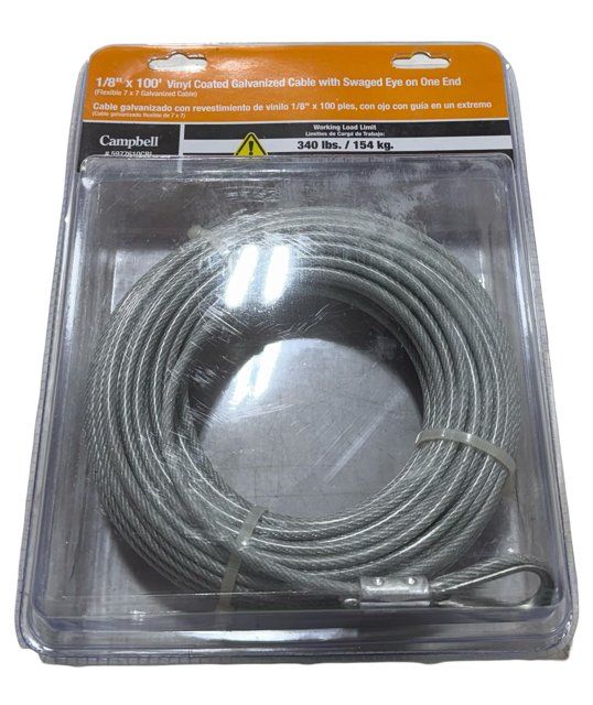 Campbell 1/8" x 100 ft Vinyl Coated Galvanized Cable with Swaged Eye on One End