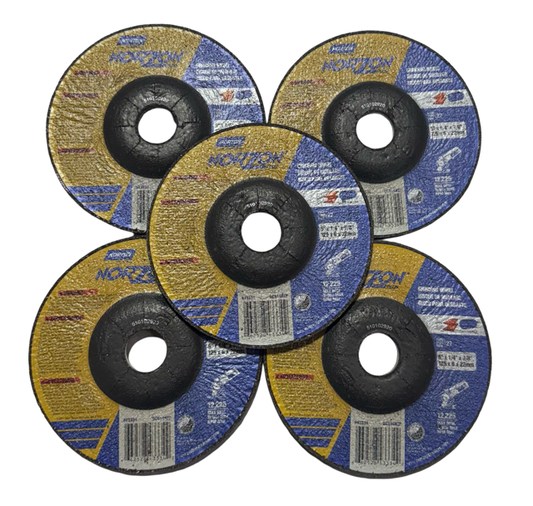 Norton 5" x 1/4" x 7/8" NorZon Grinding Wheel Metal Stainless 5 Pack USA Made