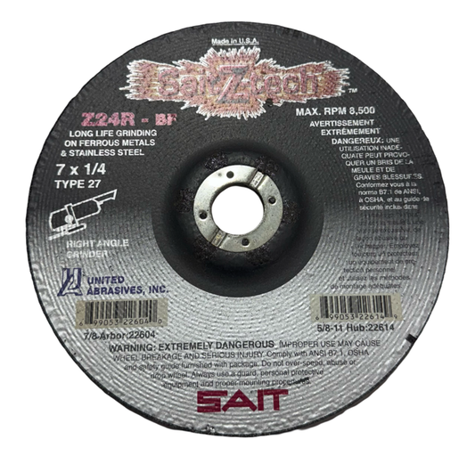 SAIT 7" x 1/4" x 7/8" Cut-Off Wheel Metal Stainless 24 Grit Zirconia Alumina