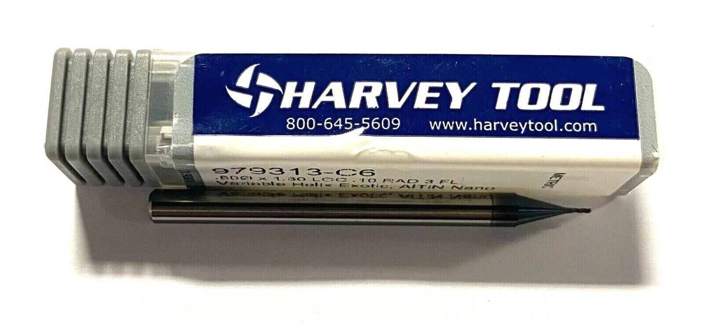 Harvey Tool 0.600 mm Solid Carbide End Mill AlTiN .10 Corner Radius 3FL USA Made