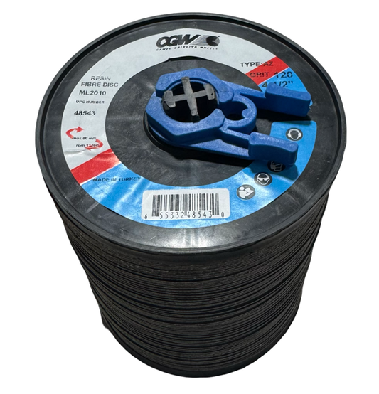 CGW 4-1/2" x 7/8" Resin Fiber Sanding Disc 120 Grit Alumina Zirconia 100 Pack