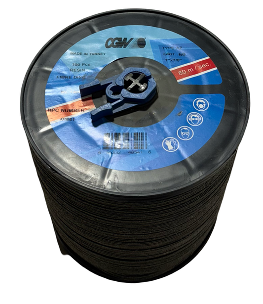 CGW 7 x 7/8" Resin Fiber Sanding Disc 60 Grit Alumina Zirconia 100 Pack