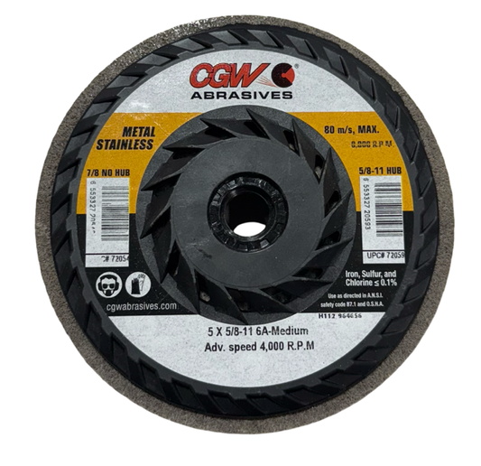 CGW 5" x 5/8-11 Premium Unitized Right Angle Grinder Wheel 6A Medium