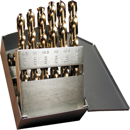 Viking 25 Piece 1mm to 13mm Heavy Duty Cobalt Jobber Drill Set Gold Finish USA