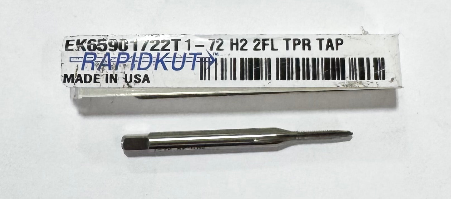 RapidKut 1-72 HSS Straight Flute Tap 2 Flute H2 Taper USA Made