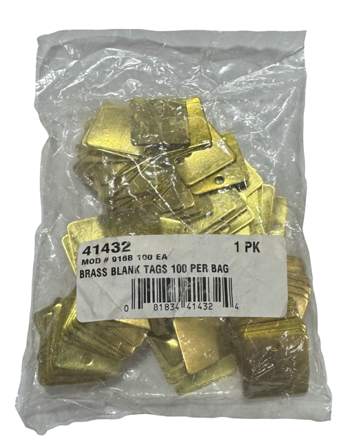 1-1/4" Blank Brass Square Metal Tags Model 916B 100 Pack