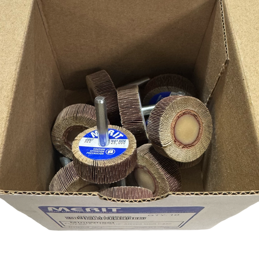 Merit 1-1/2" x 1/2" x 1/4" Mini Flap Wheel 320 Grit Aluminum Oxide 10 Pack