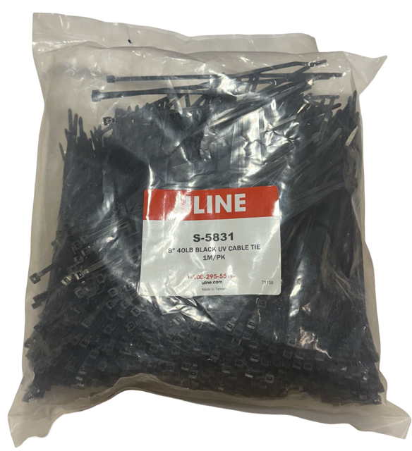 ULINE Black UV Stabilized Nylon Cable Ties - 8", 40 lb, 1000 Pack
