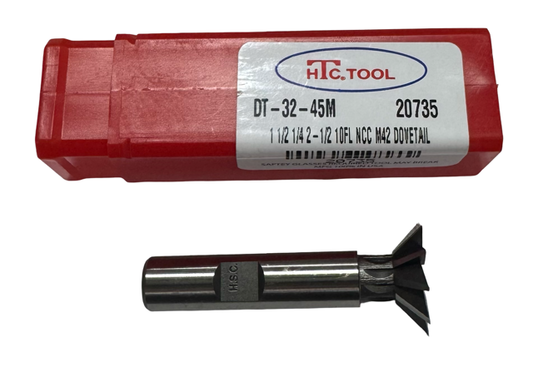 HTC 1" Cobalt Dovetail Cutter 10 Flute Single End 45 Deg USA Made