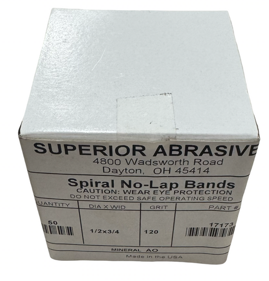 Superior Abrasives 1/2" x 3/4" Spiral No-Lap Sanding Bands 120 Grit  A/O 50 Pack