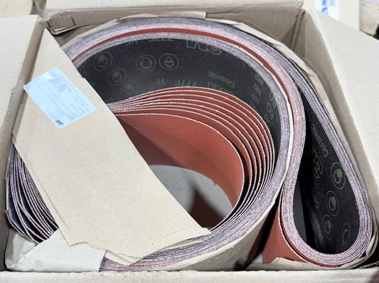 3M Cloth 777F 4" x 118" Sanding Belts 60 Grit Ceramic Film-Lok Belts 25 Pack