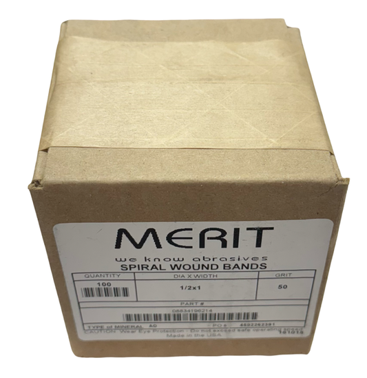 Merit 1/2" x 1" Metalite R228 Spiral Band 50 Grit Aluminum Oxide 50 Pack