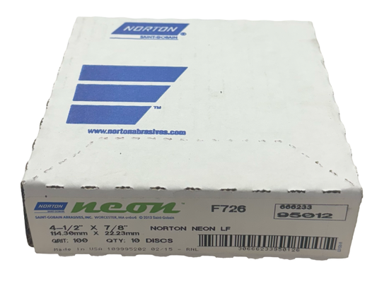 Norton NEON 4-1/2" x 7/8" Fiber Sanding Discs 100 Grit Aluminum Oxide 10 Pack