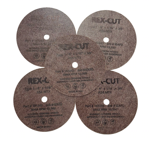 Rex-Cut 4" x 1/16" x 3/8" Reinforced Cut-Off Wheels Type 1 Aluminum Oxide 5 Pack