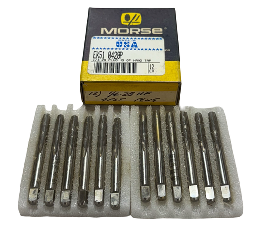 Morse 1/4"-28 HSS Hand Tap 4 Flute Plug Taps USA Made 12 Pack