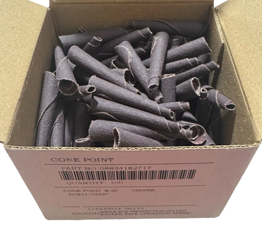 Merit 5/16" x 1" Sanding Cones 120 Grit Tapered Point Aluminum Oxide 100 Pack