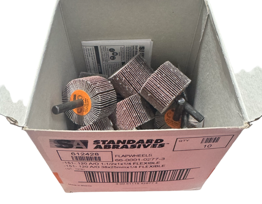 Standard Abrasives 1-1/2" x 1" x 1/4" Mounted Flap Wheels 120 Grit Aluminum Oxide 10 Pack
