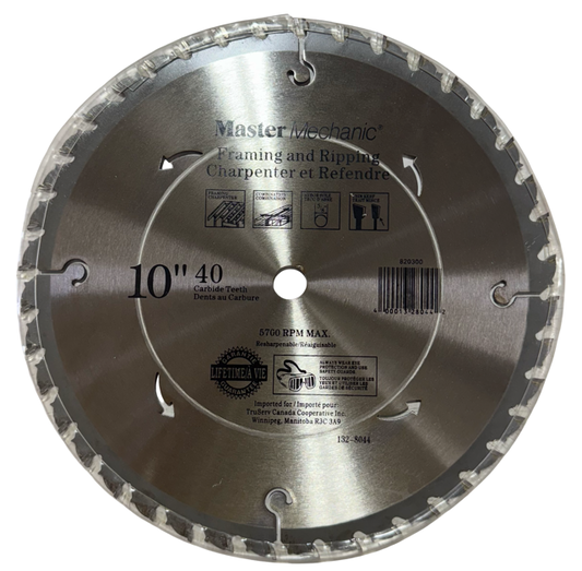 Master Mechanic 10" x 40T Carbide Tipped Circular Saw Blade Framing & Ripping