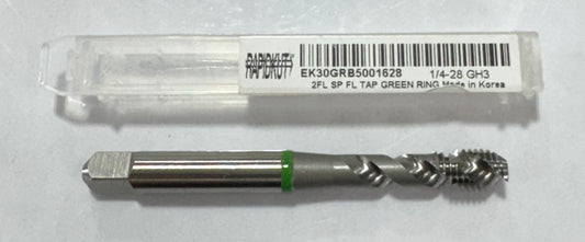RapidKut 1/4"-28 HSS Spiral Flute Tap Green Ring 2 Flute GH3