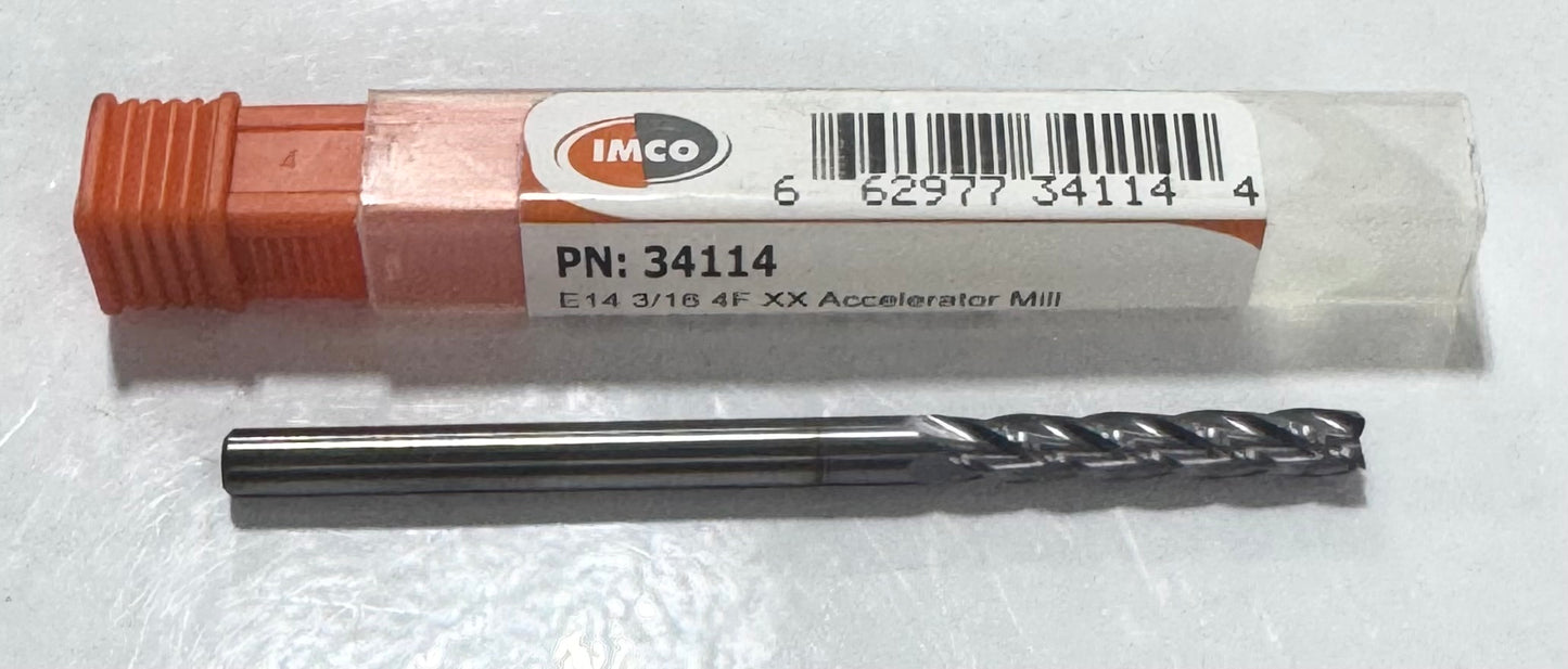 Imco 3/16" Carbide End Mill 4 Flute TiCN Coated XX Accelerator Mill