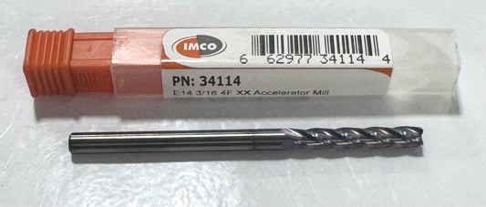 Imco 3/16" Carbide End Mill 4 Flute TiCN Coated XX Accelerator Mill