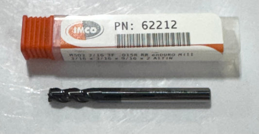 Imco 3/16" Carbide End Mill 3 Flute .015" Radius AlTiN Coated enDURO Mill