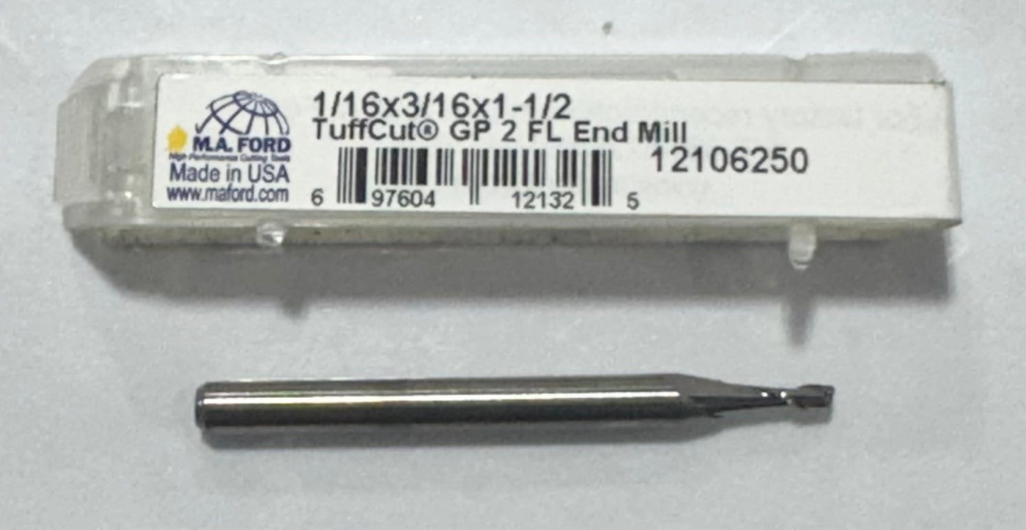 M.A. Ford 1/16" Carbide End Mill 2 Flute General Purpose USA Made