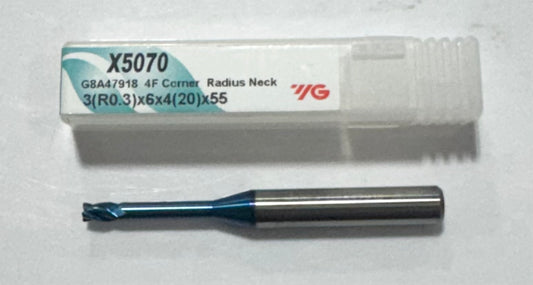 YG 3mm Carbide End Mill 4 Flute Necked 0.3mm Radius Blue Coated