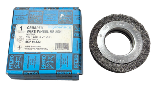 PFERD 4-1/4" Crimped Wire Wheel Brush - Wide Face - .010" CS Wire, 2" Arbor Hole USA Made
