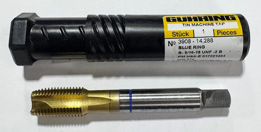 Guhring 9/16"-18 UNF-2B Cobalt Spiral Point Plug Tap Tin Coated Blue Ring