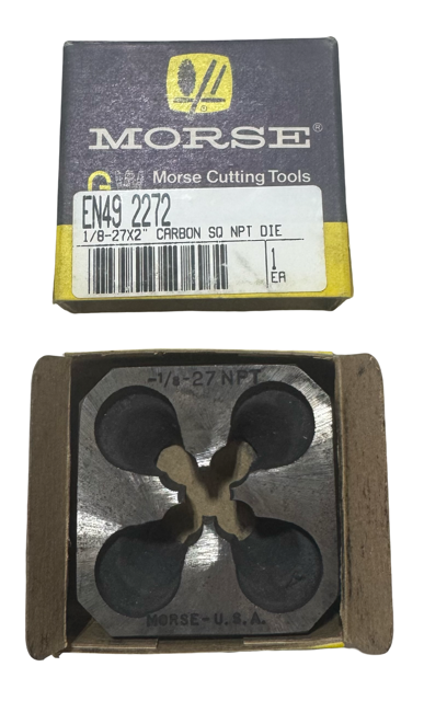 Morse 1/8"-27 x 2" Carbon Steel Square NPT Pipe Die USA Made