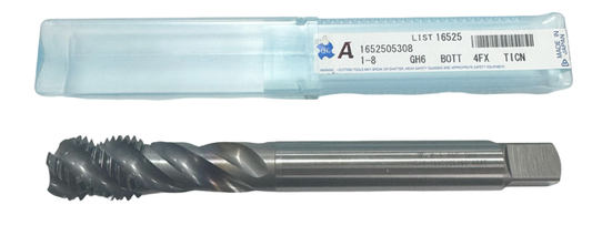 OSG 1"-8 Powdered Metal Spiral Flute Tap GH6 Modified Bottoming 4 Flute TiCN
