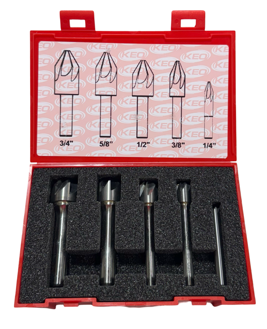 Keo 5 Piece Countersink Set 6 Flute 90 Deg 1/4" to 3/4" USA Made