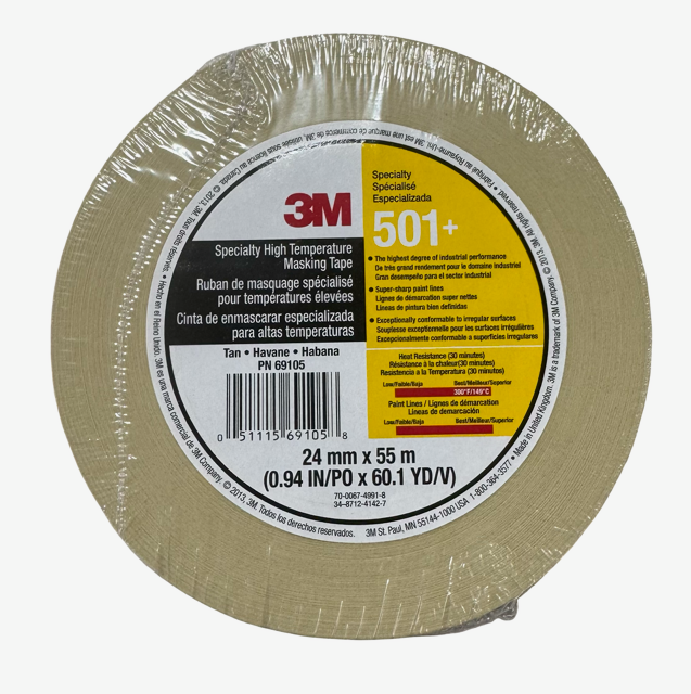 3M 501+ 24mm X 55m Specialty High Temperature Masking Tape 1 Roll