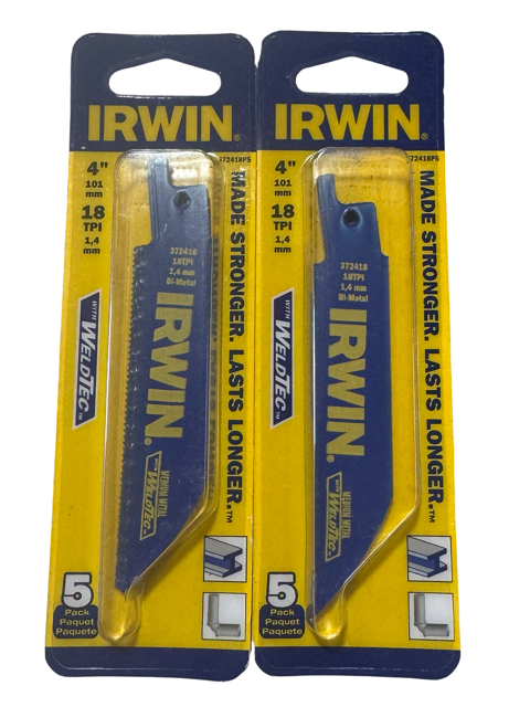 Irwin 4" Bi-Metal Reciprocating Saw Blades 18 TPI 10 Pack