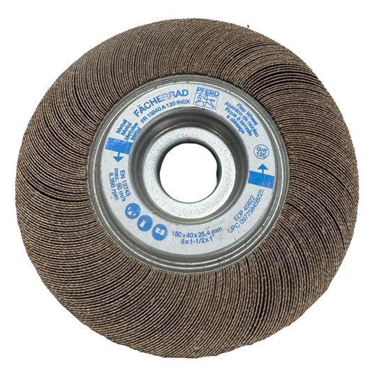 PFERD 6" x 1-1/2" x 1" Unmounted Flap Wheel 120 Grit INOX Aluminum Oxide