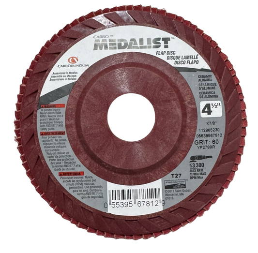 Carborundum 4-1/2" x 7/8" Flap Discs T27 60 Grit Ceramic Alumina 10 Pack