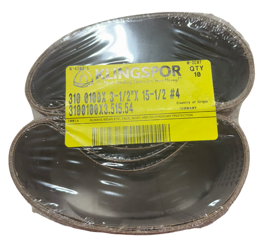 Klingspor 3-1/2" x 15-1/2" Sanding Belts 100 Grit Aluminum Oxide 10 Pack