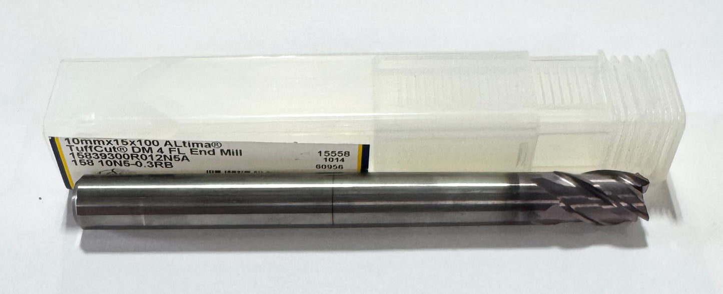 M.A. Ford 10mm Carbide End Mill 4 Flute Necked ALtima Coated 0.3mm Radius USA