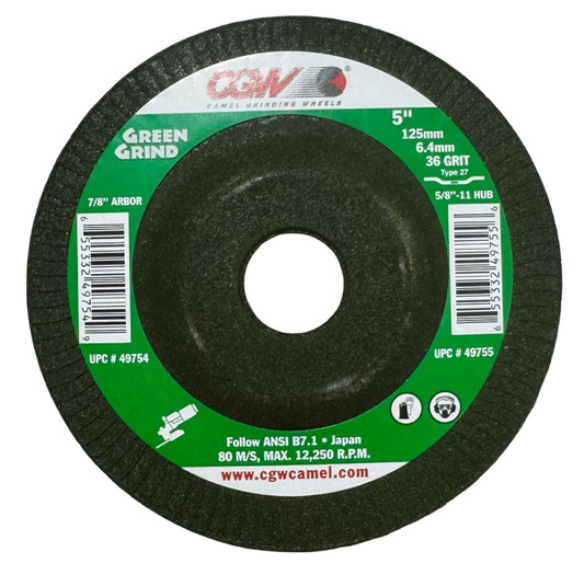 CGW 5" x 1/4" x 7/8" Green Grinding Wheels 36 Grit Zirconia Alumina T27 10 Pack