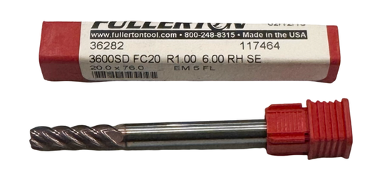 Fullerton 6mm Carbide End Mill 1mm Radius 5 Flute FC20 Coated