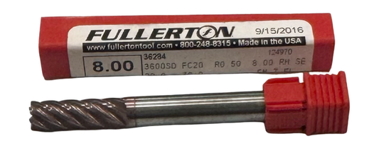 Fullerton 8mm Carbide End Mill 0.50mm Radius 7 Flute FC20 Coated