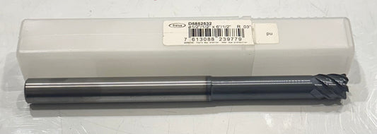 Fraisa 1/2" Carbide End Mill Long Length 6 Flute AlTiN 0.03" Radius