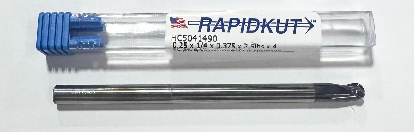 RapidKut 1/4" Carbide Ball End Mill 3 Flute Necked AlTiN Coated USA Made