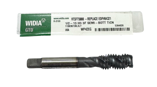 WIDIA 1/2"-13 HSS-E Spiral Flute Tap 3 Flute, H3, TiCN Semi-Bottoming Tap USA