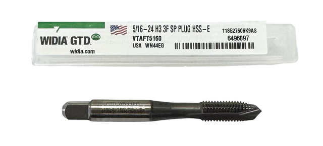 WIDIA 5/16"-24 HSS-E Spiral Point Plug Tap, H3, 3 Flute USA Made