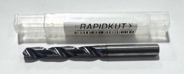 RapidKut 7.60mm Solid Carbide Drill 5xD TiAlN Coated 2 Flute 140 Deg Point